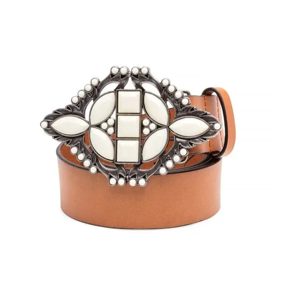 NWT Designer Contorno Medora Stone Leather Belt Size Medium